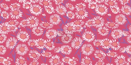 Téléchargez les illustrations : Retro vibrant seamless pattern with chamomiles floral. Vector hand drawn sketch. Blooming meadow background with textured shape ditsy flowers. Design for fashion, fabric, and textile. - en licence libre de droit