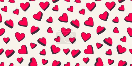 Illustration for Trendy seamless pattern with cute 3d hearts. Vector red shape silhouettes heart on a light background. Valentine, love wedding printing. Design for textile, fashion, surface design, fabric - Royalty Free Image