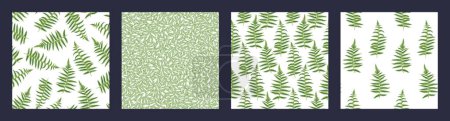 Set of seamless patterns print with vector hand drawn creative, artistic  branch , fern, abstract texture print,   spots, dot. Templates for design, fabric, fashion, textile
