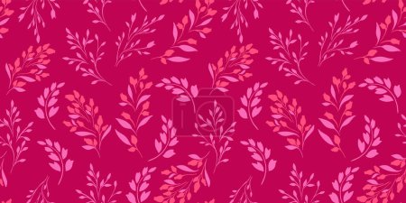 Vibrant maroon seamless pattern with contour silhouette tiny branches leaves, drops flowers buds. Minimalist abstract simple spots floral stems collage patterned. Vector hand drawn sketch flat.