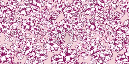 Foto de Flor artística abstracta flores y hojas patrón sin costuras. Impresión floral elegante pastel sobre un fondo beige. Ilustración dibujada a mano vectorial. Plantilla Collage para diseños, textil, tela - Imagen libre de derechos