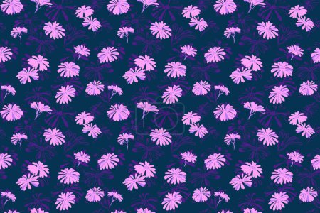 Ilustración de Coloridas formas creativas violetas diminuto patrón floral sin costuras. Dibujo dibujado a mano vectorial. Fondo retro simple con estampado de flores ditsy abstractas de moda. Plantilla Collage para diseños, tela, textil - Imagen libre de derechos