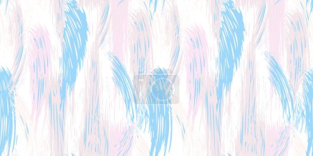 Pastel artistic oil dynamic brush strokes texture seamless pattern. Blue splashes of paint on a light background. Abstract geometric print with stains, drops, spots vertical lines patterned. Collage