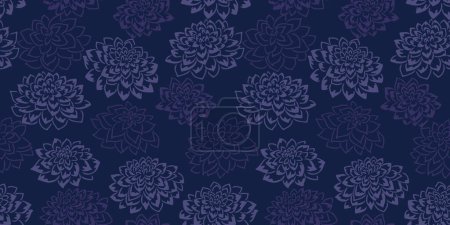 Monotone dunkelblaue nahtlose Muster mit abstrakten Formen Blumen Vector handgezeichnete Skizze. Kreativer einfacher floraler Texturdruck. Vorlage für Designs, Textilien, Mode, Oberflächengestaltung, Stoff