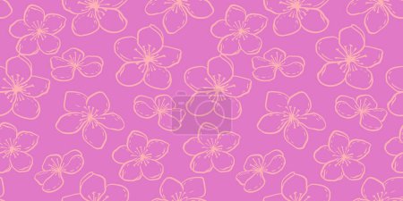 Pastel pink seamless pattern with shapes lines flowers. Vector hand drawn sketch. Abstract outlines floral simple ornament. Template for designs, fabric, textiles, printing