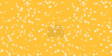 Modèle simple sans couture jaune avec des fleurs minuscules abstraites, des pois, des points dispersés au hasard, des taches, des gouttes. Dessin vectoriel à la main esquisse formes. Impression florale décorative peinte. Modèle pour les conceptions