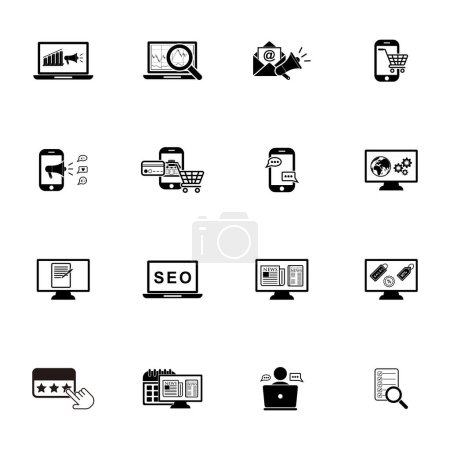 Téléchargez les illustrations : Icône de marketing numérique ensemble vectoriel signe symbole - en licence libre de droit