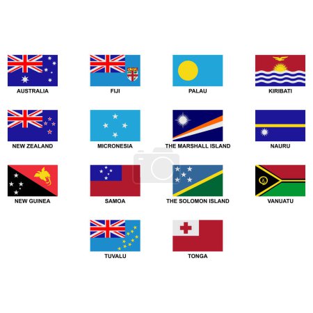 Ilustración de Las banderas del país en la australia del continente icono conjunto símbolo de signo de vector - Imagen libre de derechos