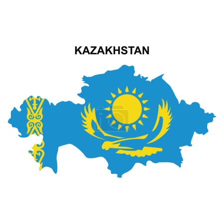 Téléchargez les illustrations : Cartes du Kazakhstan avec des drapeaux nationaux icône signe vectoriel symbole - en licence libre de droit