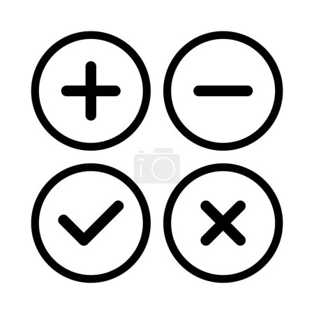 Plus-, Minus-, Häkchen- und Kreuzzeichen-Symbol-Vektorzeichensymbol