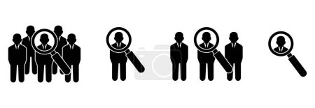 Téléchargez les illustrations : Search employees icon, search job icon, human resources icon vector symbol illustrations - en licence libre de droit
