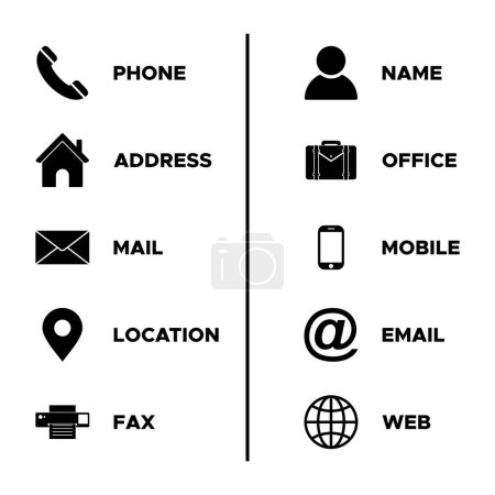 Ilustración de Business card icon set, business card vector set sign symbol for contact us - Imagen libre de derechos