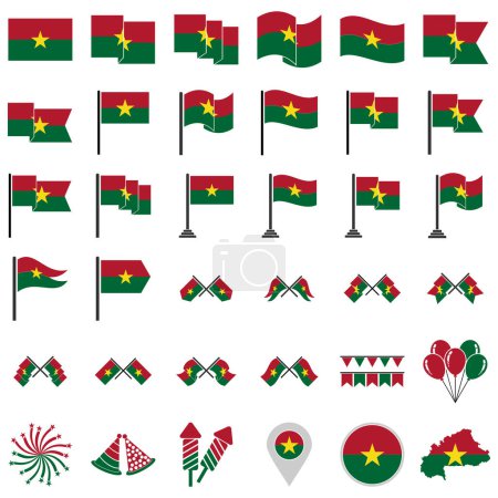 Téléchargez les illustrations : Ensemble d'icônes des drapeaux Burkina faso, Ensemble d'icônes du jour de l'indépendance Burkina faso symbole vectoriel - en licence libre de droit