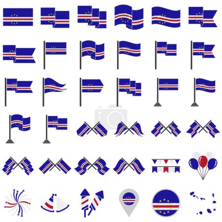 Ilustración de Banderas de Cabo Verde icono conjunto, Día de la Independencia de Cabo Verde icono conjunto símbolo de signo de vector - Imagen libre de derechos
