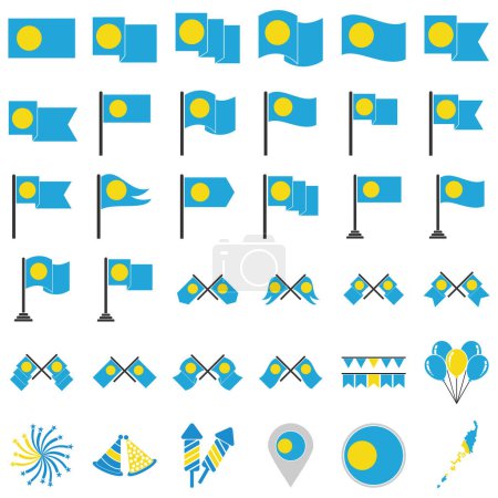 Palau conjunto de iconos de bandera, Palau día de independencia icono conjunto símbolo de signo de vector