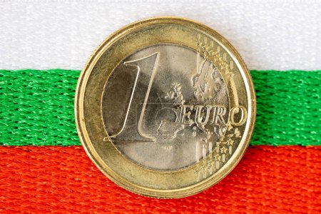 Photo for Euro coin on the background of the Bulgarian flag, Concept, Bulgaria's accession to the Eurozone, Adoption of the single European currency - Royalty Free Image