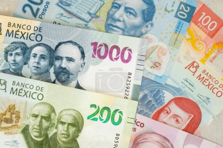 mexican money, all pesos banknotes, business background, mexico currency