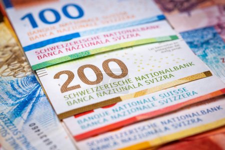 Foto de Franco suizo, Suiza Billetes, Concepto, Préstamos en franco, Operaciones bancarias, Moneda global, primer plano - Imagen libre de derechos