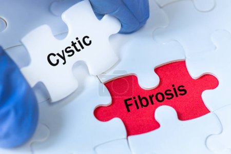 Photo for Cystic fibrosis (CF) is a rare genetic disease that affects not only the lungs, but also the pancreas, liver, kidneys and intestines. Cystic fibrosis, Disease detection and treatment, Puzzle lettering - Royalty Free Image