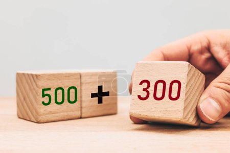 Social program 500 plus in Poland, Benefit increase, 800 plus program, allowance for each child, Help for families in Poland, Wooden blocks with note