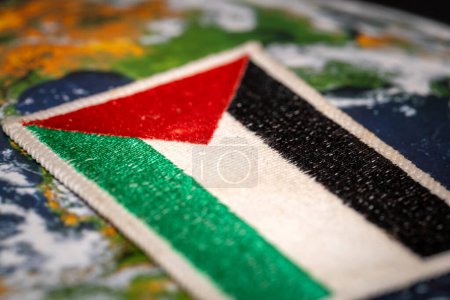 Photo for Flag of Palestine against the background of the world, concept, political situation, Gaza stri - Royalty Free Image