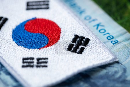 South Korean won and the symbol of South Korea, Financial concept related to Korea, close up