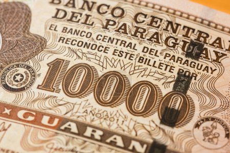Paraguay Finanzkonzept, 10000 tausend Garantien Banknote, Nahaufnahme, Paraguay Geld