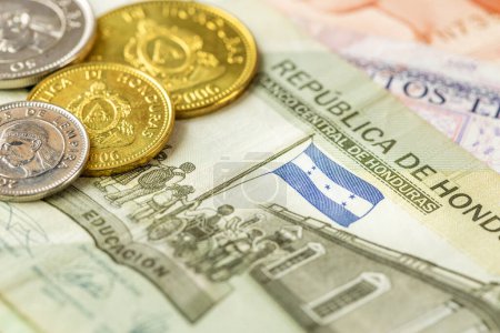 Honduras money, financial business concept, banknotes and coins