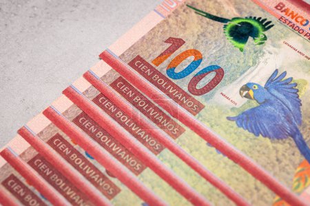 Bolivia finanzas, dinero boliviano sobre la mesa, concepto financiero