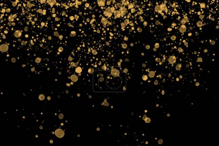Téléchargez les photos : Black background with drops, dots, blots, megumi and dust. Golden color. - en image libre de droit