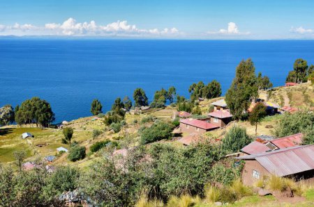 Aerial view of Titicaca lake from the Taquile Island
