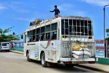 Foto de Palawan, Philippines - February 2, 2019: View on jeepney bus, traditional public transportation at Philippines - Imagen libre de derechos