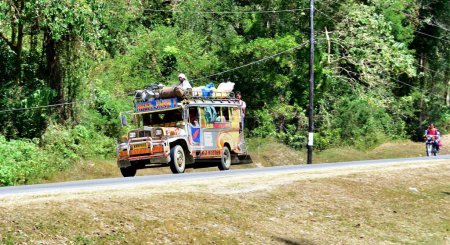 Foto de Palawan, Philippines - February 2, 2019: View on jeepney bus, traditional public transportation at Philippines - Imagen libre de derechos