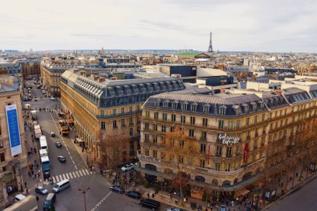 Photo for Paris, France - November 27, 2022: Aerial view of Boulevard Haussmann in Paris city, France - Royalty Free Image