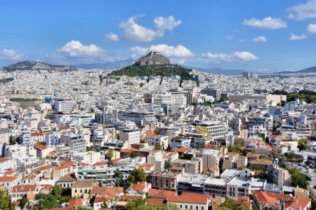 Aerial view of Athens city, view around Lycabettus Hill, Attica, Greece