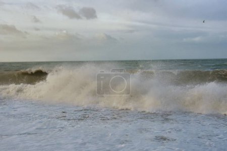 Photo for Beautiful view of English Channel (la manche) with waves, wind and clouds at Normandy, North of France. - Royalty Free Image