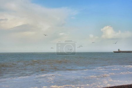 Photo for Beautiful view of English Channel (la manche) with waves, wind and clouds at Normandy, North of France. - Royalty Free Image
