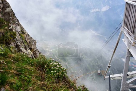 Photo for Le Brevent, France - 19th June, 2023: Cable car at Brevent-Flegere ski region at summer time - Royalty Free Image