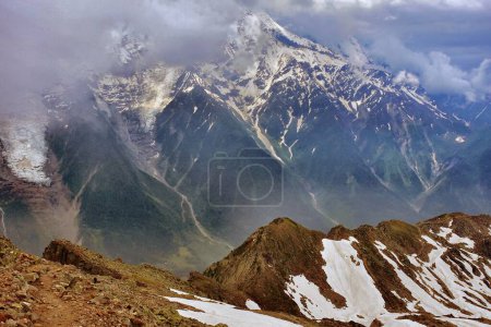 Photo for Le Brevent, French - 19th June, 2023: Group of hikers in French alps - Royalty Free Image