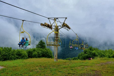 Photo for People on cable car in the Ukrainian Carpathian Mountains - Royalty Free Image