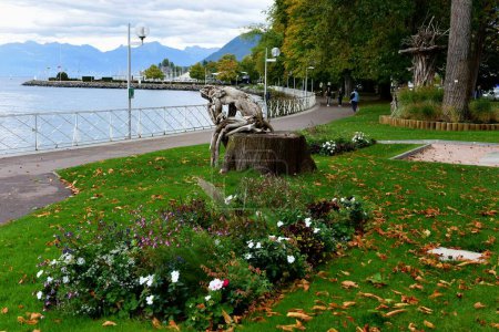 Foto de Hermosa vista de Montreux y el lago de Ginebra, Suiza. - Imagen libre de derechos