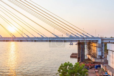 Photo for New Zuari Bridge will be inaugurated on 29th December 2022 by Mr. Nitin Gadkari. Twin 4 Lane Zuari Bridge undertaken by Dilip Buildcon Ltd. Location: Cortalim, Goa - India - Royalty Free Image