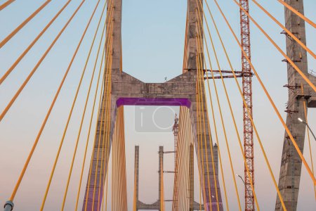 Photo for Cortalim, Goa - India - Dec 25th 2022: New Zuari Bridge - Cable Bridge Phase (I) will be inaugurated on 29th Dec 2022 by Mr. Nitin Gadkari. Twin 4 Lane Zuari Bridge undertaken by Dilip Buildcon Ltd. - Royalty Free Image