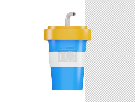 Téléchargez les illustrations : Tasse à boisson en plastique en papier avec tube pour jus de soda café thé fast food icône rendu 3d - en licence libre de droit