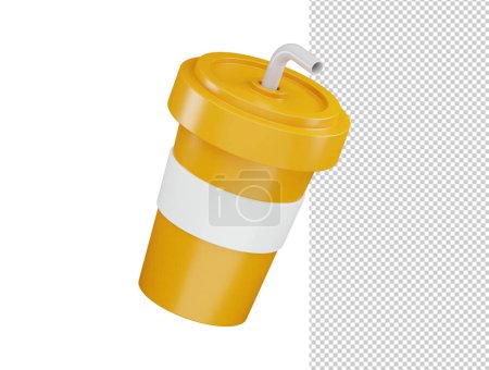 Téléchargez les illustrations : Tasse à boisson en plastique en papier avec tube pour jus de soda café thé fast food icône rendu 3d - en licence libre de droit