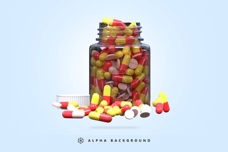 pot de médecine avec icône de pilules illustration vectorielle de rendu 3d