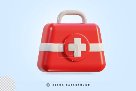 First aid kit, doctor beg, ambulance emergency box, medical help suitcase. Healthcare, emergency concept. 3d vector