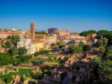 Photo for Aerial view of the Roman Forum and the Colosseum, Rome, Italy - Royalty Free Image