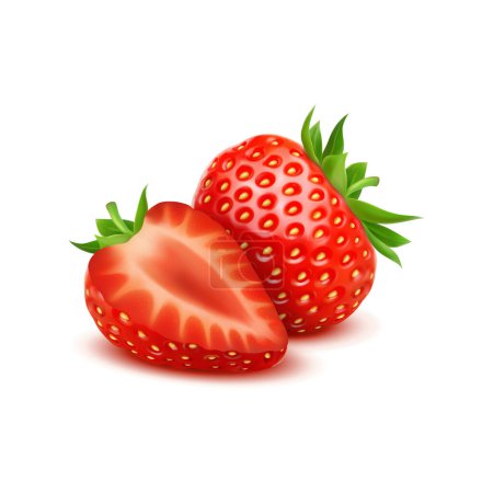Téléchargez les illustrations : Fresh strawberry realistic vector design on white - en licence libre de droit