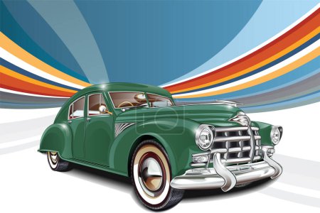 Ilustración de Vector realista clásico coche vintage de lujo sobre fondo colorido - Imagen libre de derechos